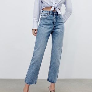 Zara straight leg high waist raw hem